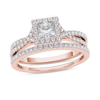 0.95 CT. T.W. Princess-Cut Diamond Frame Twist Bridal Set in 14K Rose Gold