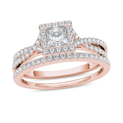 0.95 CT. T.W. Princess-Cut Diamond Frame Twist Bridal Set in 14K Rose Gold