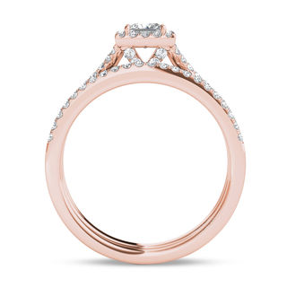 0.95 CT. T.W. Princess-Cut Diamond Frame Twist Bridal Set in 14K Rose Gold