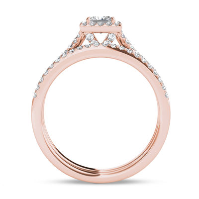 0.95 CT. T.W. Princess-Cut Diamond Frame Twist Bridal Set in 14K Rose Gold