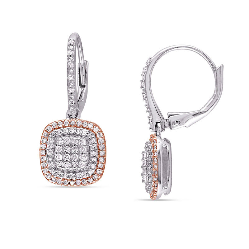 0.48 CT. T.W. Composite Diamond Cushion Frame Drop Earrings in Two-Tone Sterling Silver|Peoples Jewellers
