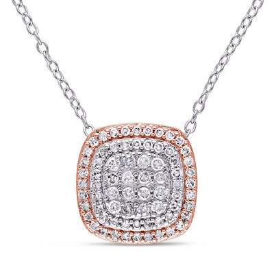 0.47 CT. T.W. Composite Diamond Cushion Frame Pendant in Two-Tone Sterling Silver