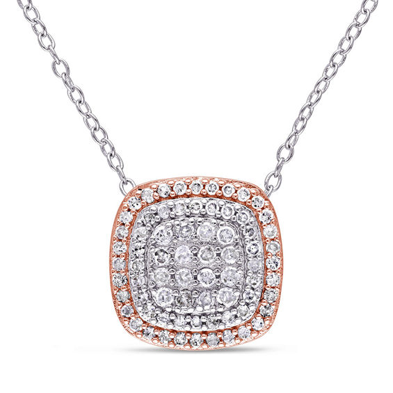 0.47 CT. T.W. Composite Diamond Cushion Frame Pendant in Two-Tone Sterling Silver