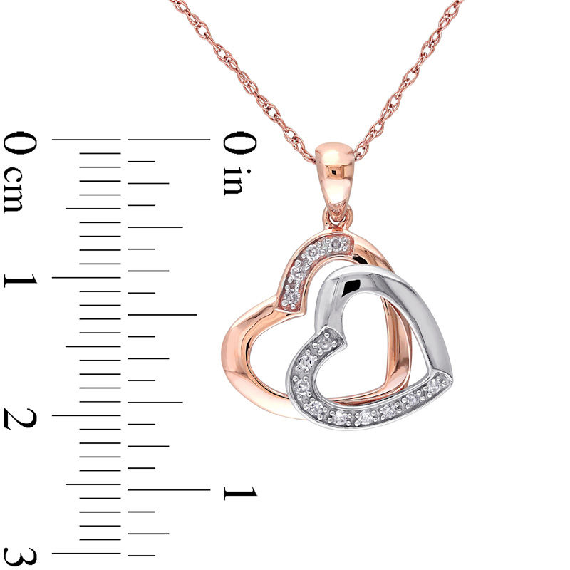 Diamond Accent Tilted Double Heart Pendant in 10K Two-Tone Gold - 17"|Peoples Jewellers