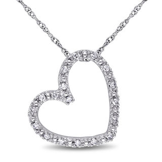 0.09 CT. T.W. Diamond Tilted Heart Pendant in 10K White Gold - 17"