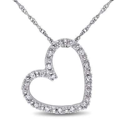 0.09 CT. T.W. Diamond Tilted Heart Pendant in 10K White Gold - 17"