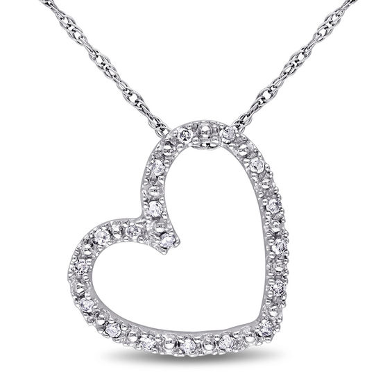 0.09 CT. T.W. Diamond Tilted Heart Pendant in 10K White Gold - 17"