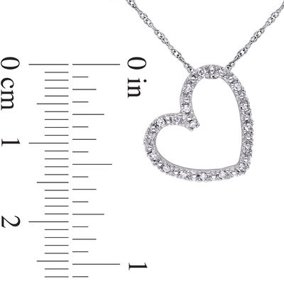 0.09 CT. T.W. Diamond Tilted Heart Pendant in 10K White Gold - 17"