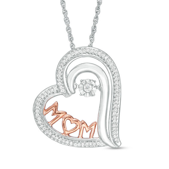 Unstoppable Love™ 0.18 CT. T.W. Diamond Tilted "MOM" Heart Pendant in 10K Two-Tone Gold