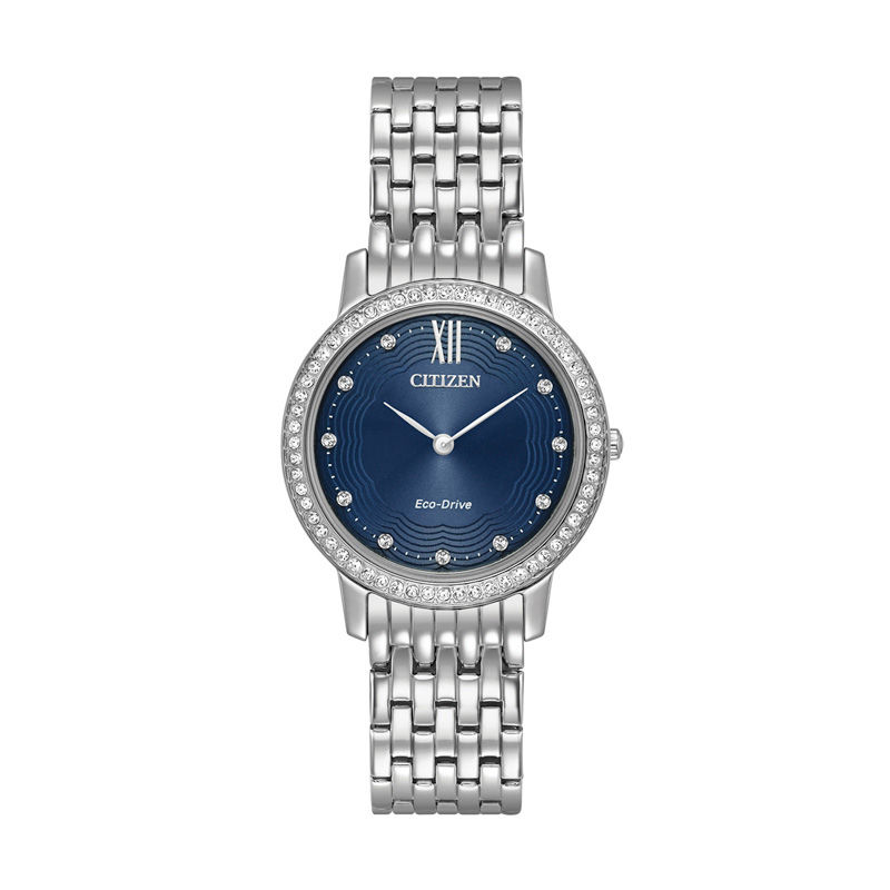 Ladies' Citizen Eco-Drive® Silhouette Crystal Accent Watch with Blue Dial (Model: EX1480-58L)