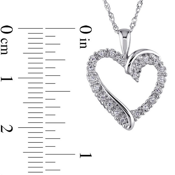 0.10 CT. T.W. Diamond Swirl Heart Pendant in 10K White Gold - 17"