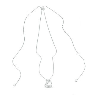 Unstoppable Love™ 0.09 CT. T.W. Diamond Tilted Heart with "Love" Bolo Necklace in Sterling Silver - 30"