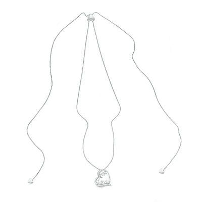 Unstoppable Love™ 0.09 CT. T.W. Diamond Tilted Heart with "Love" Bolo Necklace in Sterling Silver - 30"