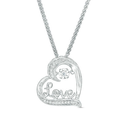 Unstoppable Love™ 0.09 CT. T.W. Diamond Tilted Heart with "Love" Bolo Necklace in Sterling Silver - 30"