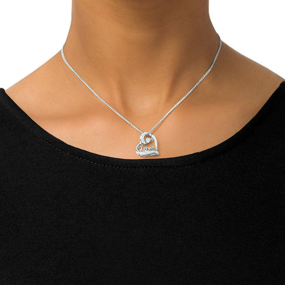 Unstoppable Love™ 0.09 CT. T.W. Diamond Tilted Heart with "Love" Bolo Necklace in Sterling Silver - 30"