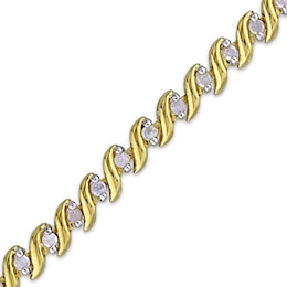 0.49 CT. T.W. Diamond &quot;S&quot;-Curve Tennis Bracelet in Sterling Silver with Yellow Rhodium - 7.5&quot;