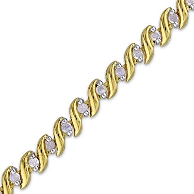 0.49 CT. T.W. Diamond "S"-Curve Tennis Bracelet in Sterling Silver with Yellow Rhodium - 7.5"