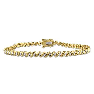 0.49 CT. T.W. Diamond "S"-Curve Tennis Bracelet in Sterling Silver with Yellow Rhodium - 7.5"