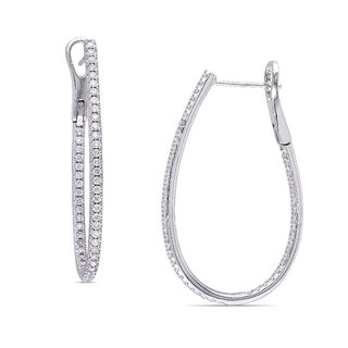 0.98 CT. T.W. Diamond Inside-Out Oval Hoop Earrings in 14K White Gold