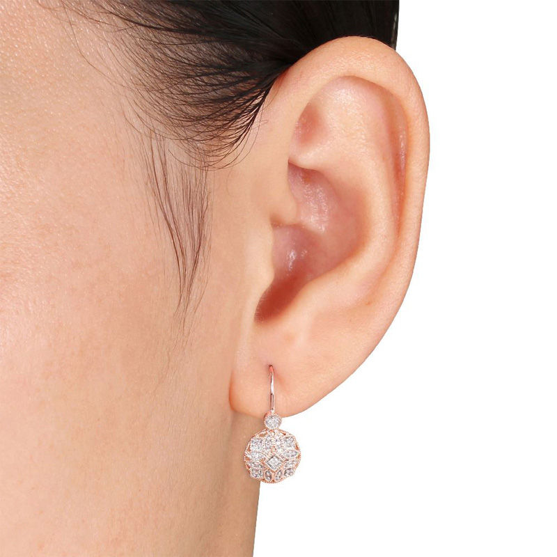0.13 CT. T.W. Diamond Vintage-Style Drop Earrings in 14K Rose Gold|Peoples Jewellers