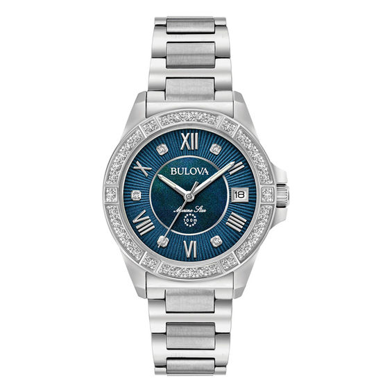 Ladies' Bulova Marine Star Diamond Accent Watch with Blue Mother-of-Pearl Dial (Model: 96R215)