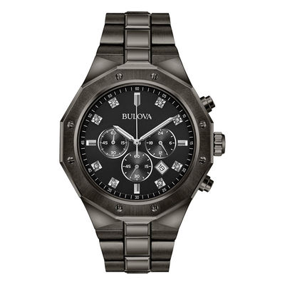 Men's Bulova Classic Chronograph Diamond Accent Grey IP Watch with Black Dial (Model: 98D142)