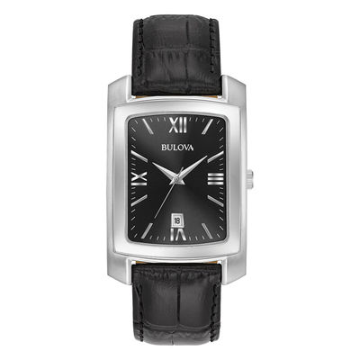 Men's Bulova Classic Strap Watch with Black Rectangular Dial (Model: 96B269)