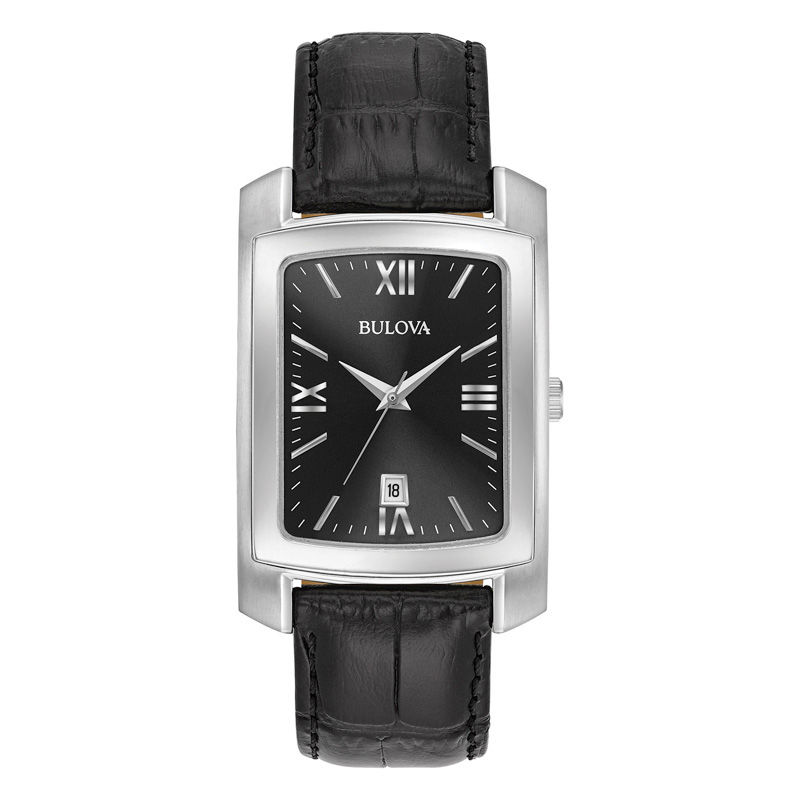 Men's Bulova Classic Strap Watch with Black Rectangular Dial (Model: 96B269)|Peoples Jewellers