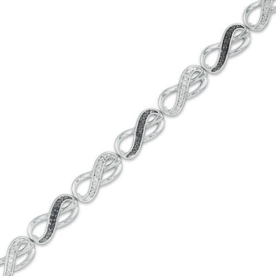 0.23 CT. T.W. Enhanced Black and White Diamond Infinity Bracelet in Sterling Silver - 7.25"