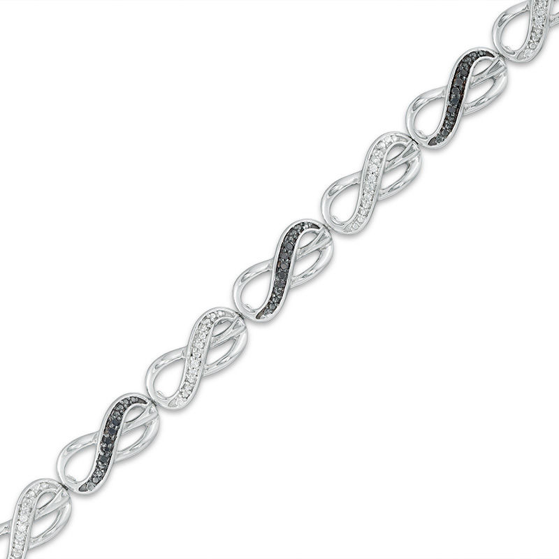 0.23 CT. T.W. Enhanced Black and White Diamond Infinity Bracelet in Sterling Silver - 7.25"|Peoples Jewellers