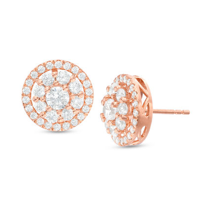 1.45 CT. T.W. Diamond Double Frame Stud Earrings in 14K Rose Gold