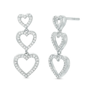 0.37 CT. T.W. Diamond Triple Heart Drop Earrings in Sterling Silver