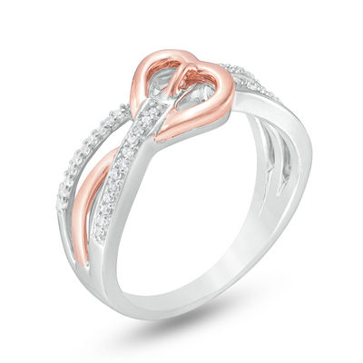 0.15 CT. T.W. Diamond Sideways Heart Crossover Ring in Sterling Silver and 10K Rose Gold