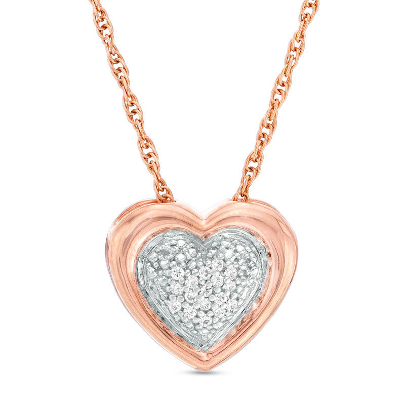 Diamond Accent Heart Pendant in Sterling Silver with 14K Rose Gold Plate|Peoples Jewellers
