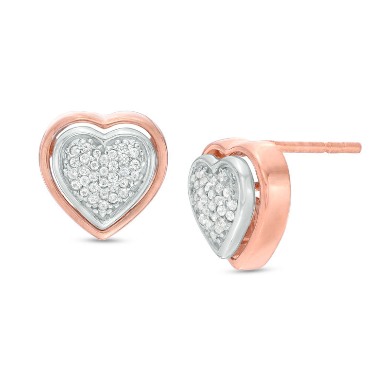 0.11 CT. T.W. Composite Diamond Heart Stud Earrings in Sterling Silver with 14K Rose Gold Plate|Peoples Jewellers