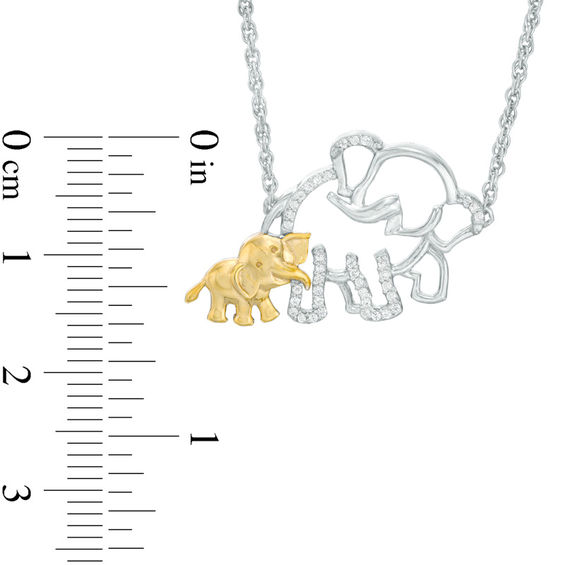 0.09 CT. T.W. Diamond Elephant and Calf Necklace in Sterling Silver and 10K Gold