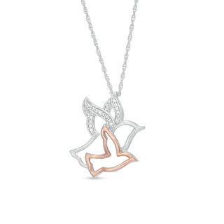 Diamond Accent Birds Pendant in Sterling Silver and 10K Rose Gold