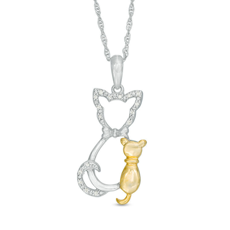 Diamond Accent Cat and Kitten Pendant in Sterling Silver and 10K Gold|Peoples Jewellers