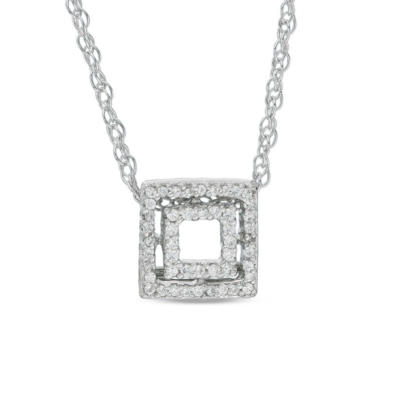 0.09 CT. T.W. Diamond Double Square Pendant in Sterling Silver|Peoples Jewellers