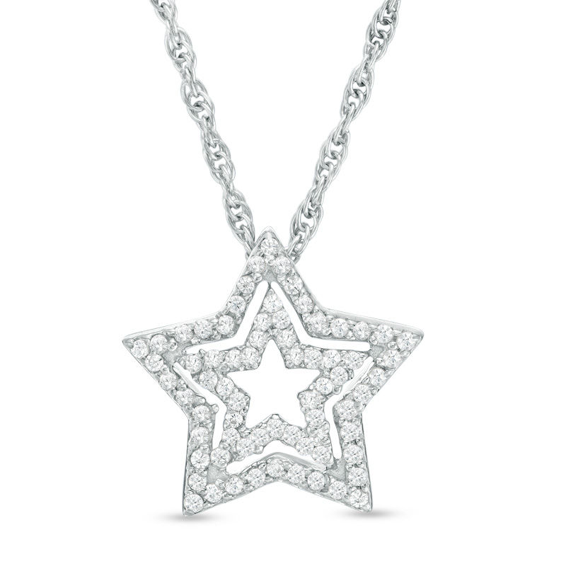 0.11 CT. T.W. Diamond Double Star Pendant in Sterling Silver|Peoples Jewellers