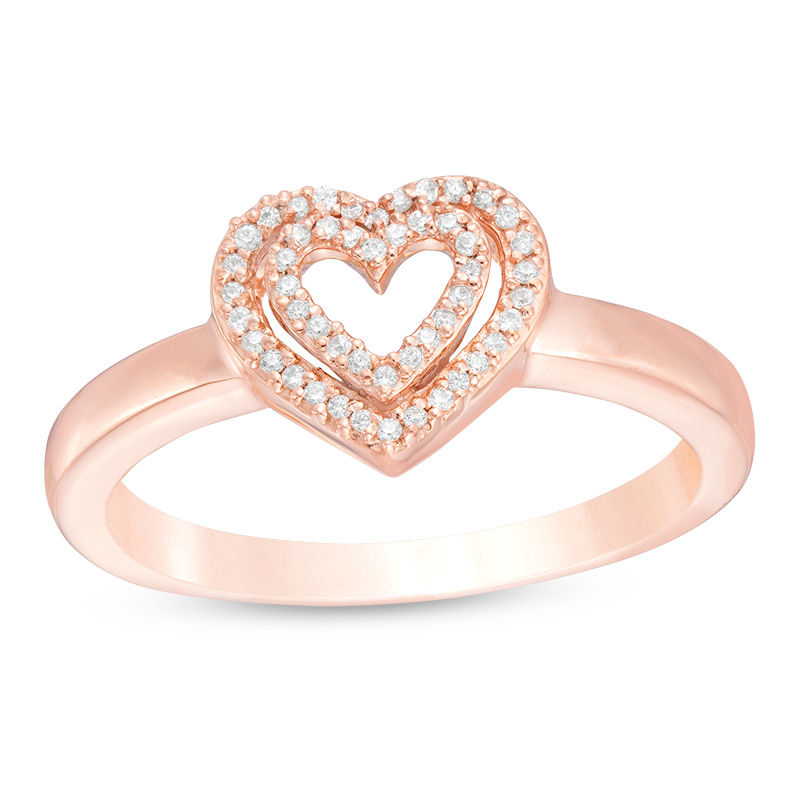 0.09 CT. T.W. Diamond Double Heart Ring in 10K Rose Gold|Peoples Jewellers