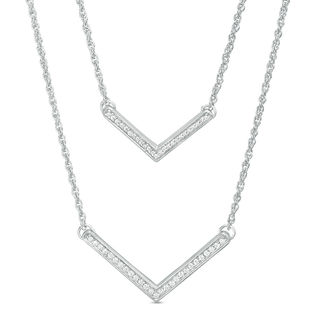 0.18 CT. T.W. Diamond Chevron Double Strand Necklace in Sterling Silver - 20"