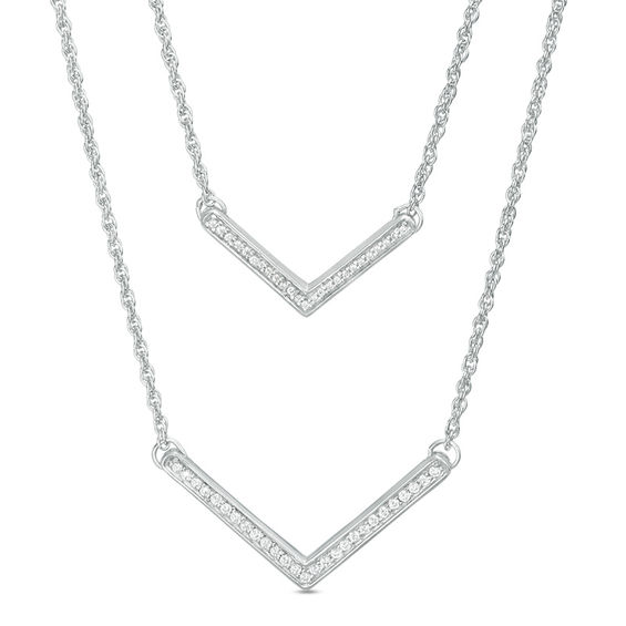 0.18 CT. T.W. Diamond Chevron Double Strand Necklace in Sterling Silver - 20"