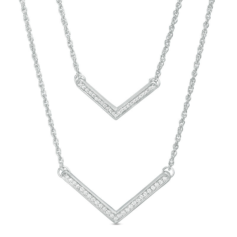 0.18 CT. T.W. Diamond Chevron Double Strand Necklace in Sterling Silver - 20"|Peoples Jewellers