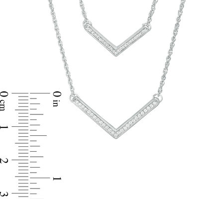 0.18 CT. T.W. Diamond Chevron Double Strand Necklace in Sterling Silver - 20"