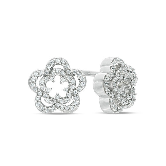 0.18 CT. T.W. Diamond Double Flower Stud Earrings in Sterling Silver