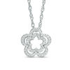 0.09 CT. T.W. Diamond Double Flower Pendant in Sterling Silver