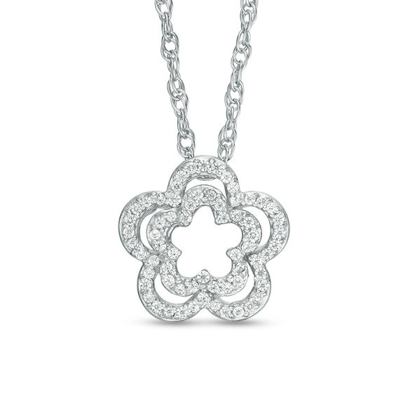 0.09 CT. T.W. Diamond Double Flower Pendant in Sterling Silver