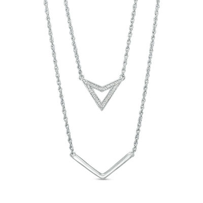 Diamond Accent Triangle and Chevron Double Strand Necklace in Sterling Silver - 20"