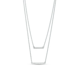 0.45 CT. T.W. Diamond Horizontal Bar Double Strand Necklace in Sterling Silver - 20"